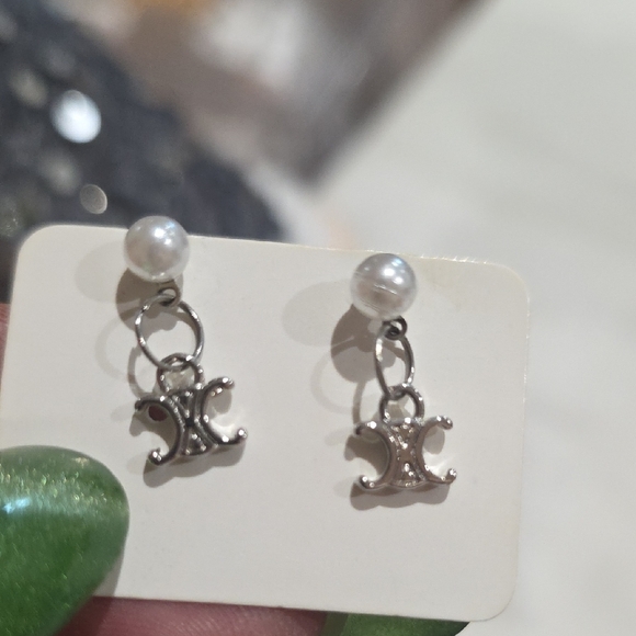 Handmade Silver Post Earrings. Pearl With Dangle